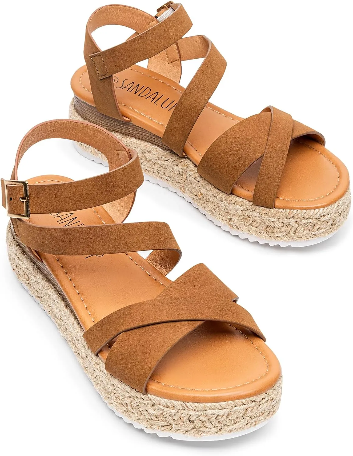 SANDALUP Platform Sandals Women Buckle Open Toe Ankle Strap Women's Platform Wedge synthetic Sandals Espadrilles Shoes