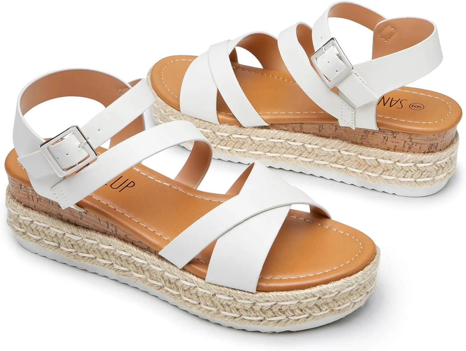 SANDALUP Platform Sandals Women Buckle Open Toe Ankle Strap Women's Platform Wedge synthetic Sandals Espadrilles Shoes