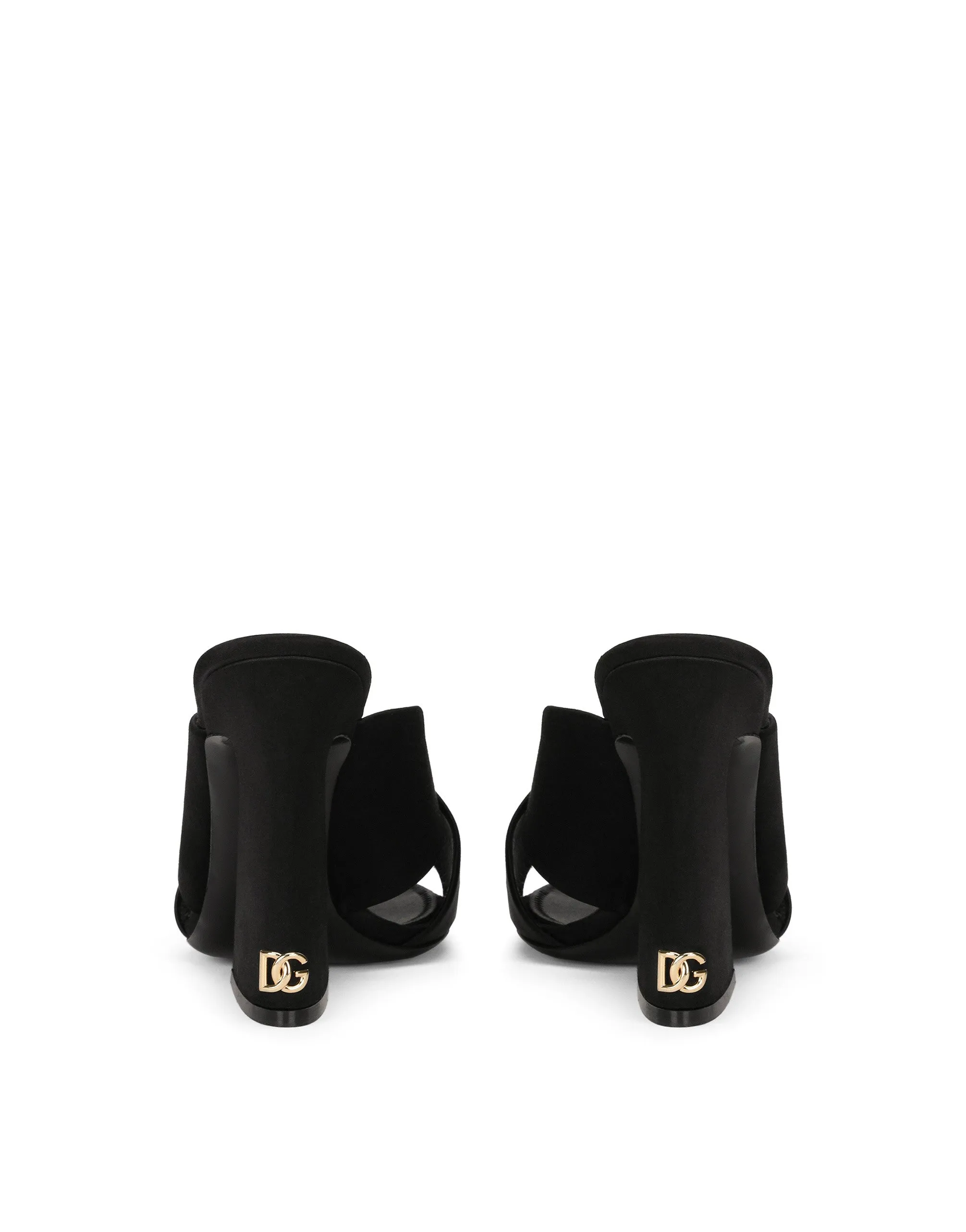 Satin mules with geometric heel