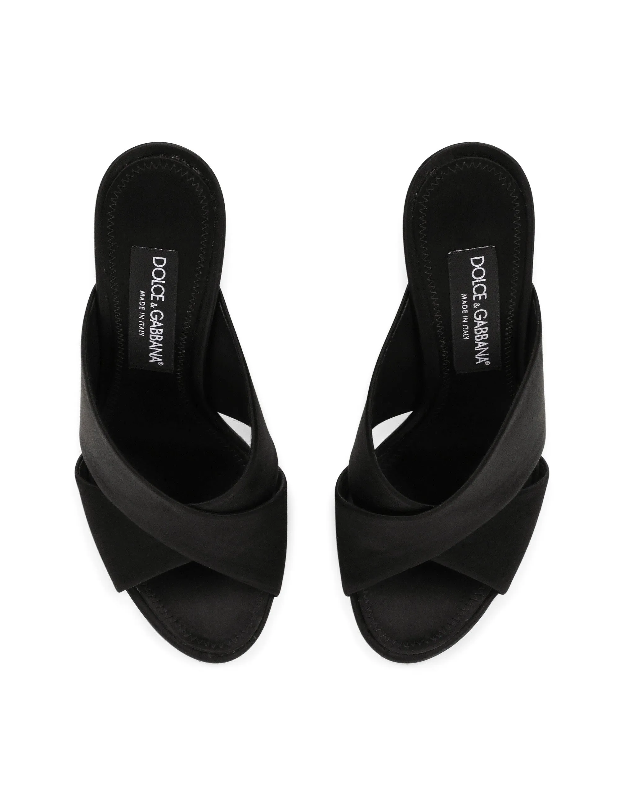 Satin mules with geometric heel