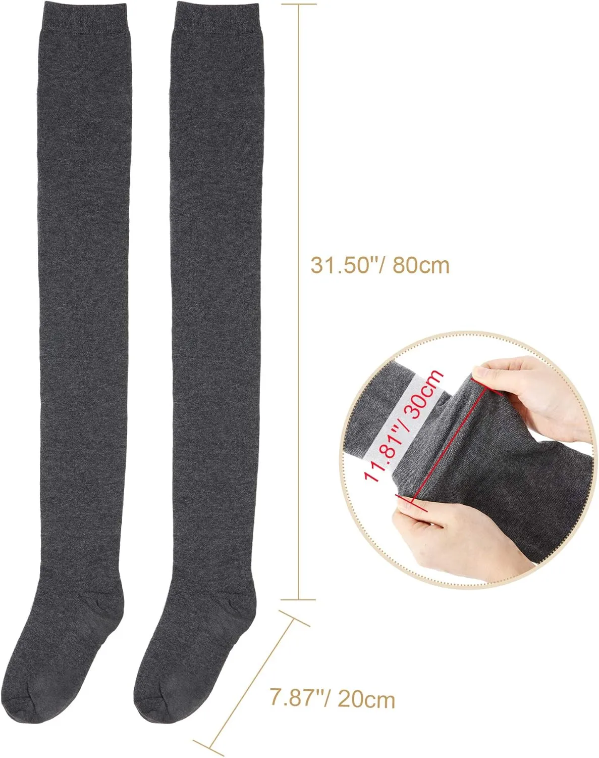SATINIOR Extra Long Socks Thigh High Cotton Socks Extra Long Boot Stockings for Women