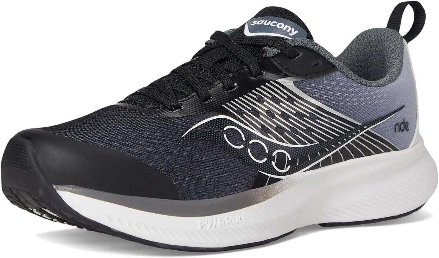 Saucony Ride Kidz Sneaker, Black/White, 5 US Unisex Big Kid