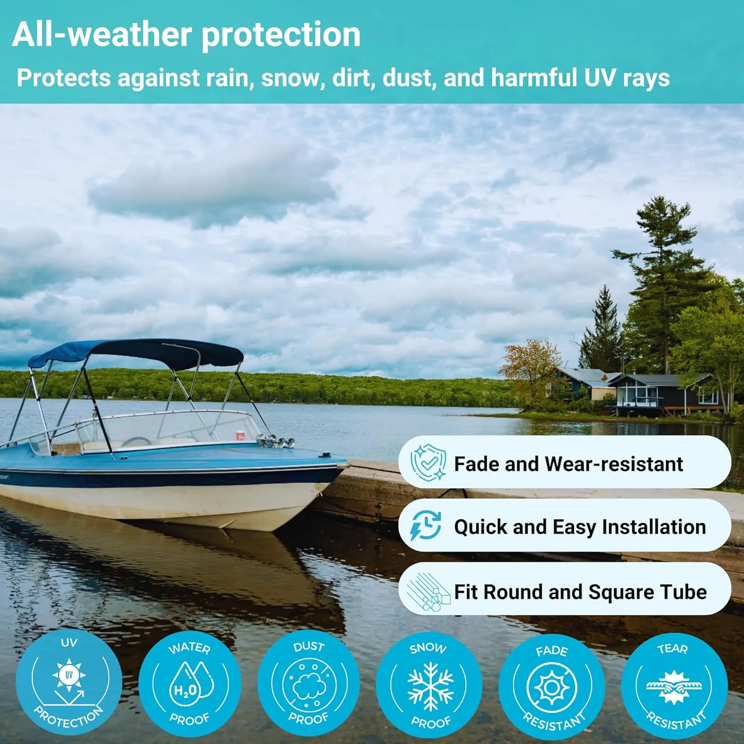 SavvyCraft 3 Bow Bimini Top Replacement Canvas Cover, Durable Marine Grade Canvas Boat Canopy with Storage Boot/Without Frame, 3 Bow 72" L 91"-96" W Grey Color