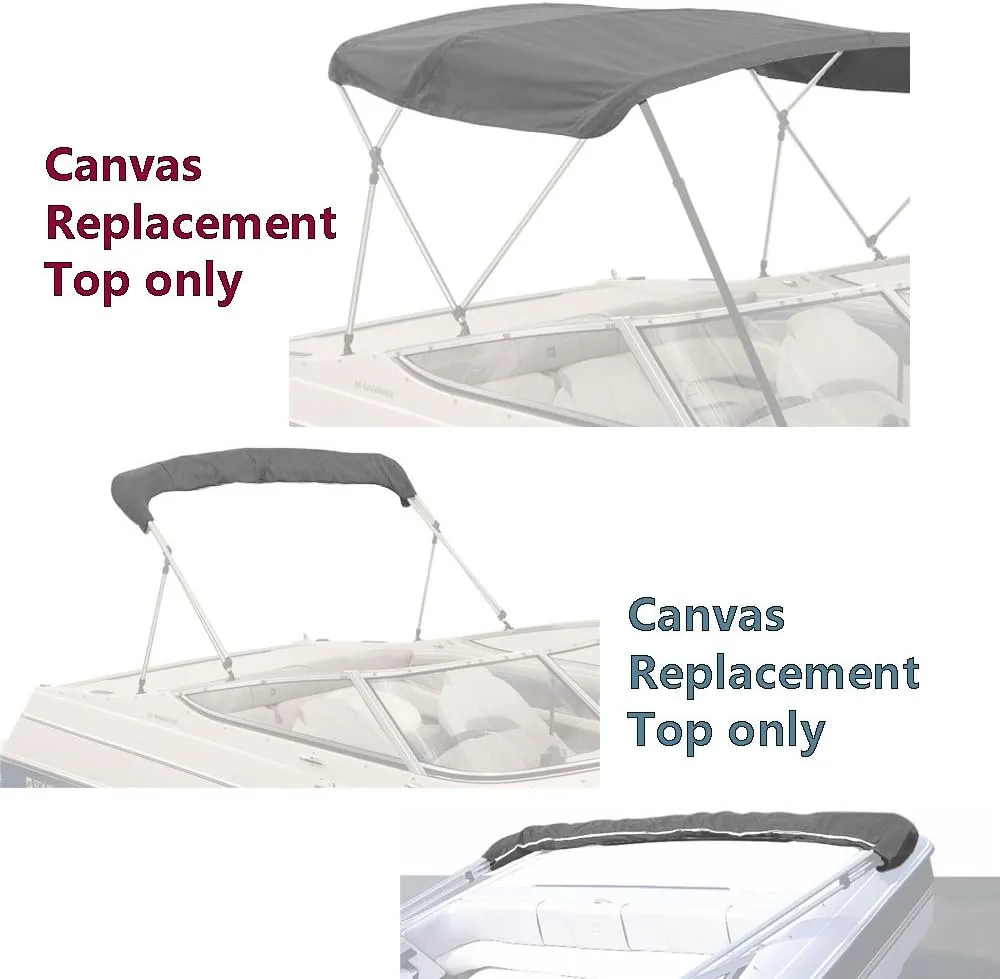 SavvyCraft 3 Bow Bimini Top Replacement Canvas Cover, Durable Marine Grade Canvas Boat Canopy with Storage Boot/Without Frame, 3 Bow 72" L 91"-96" W Grey Color