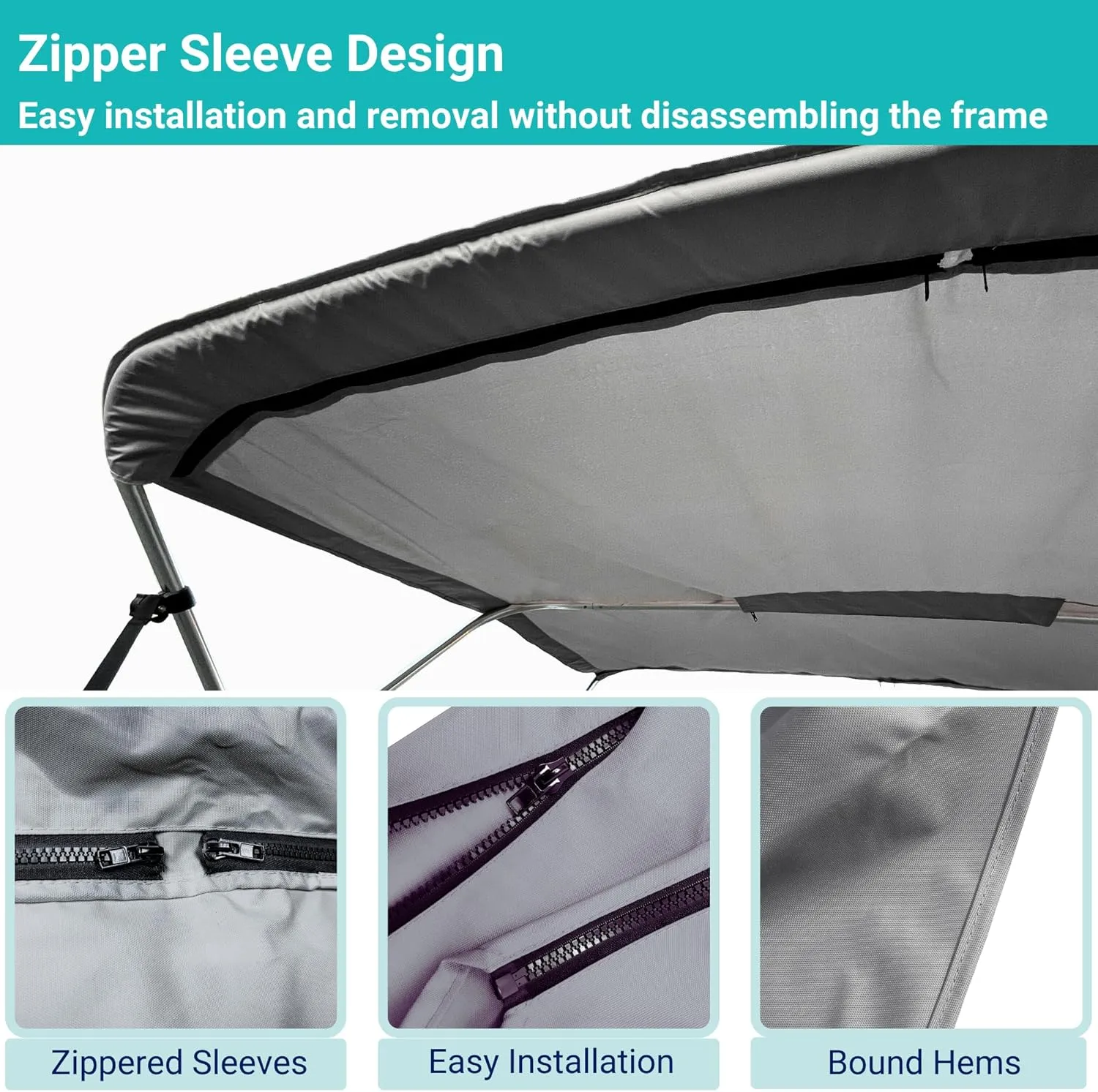SavvyCraft 3 Bow Bimini Top Replacement Canvas Cover, Durable Marine Grade Canvas Boat Canopy with Storage Boot/Without Frame, 3 Bow 72" L 91"-96" W Grey Color