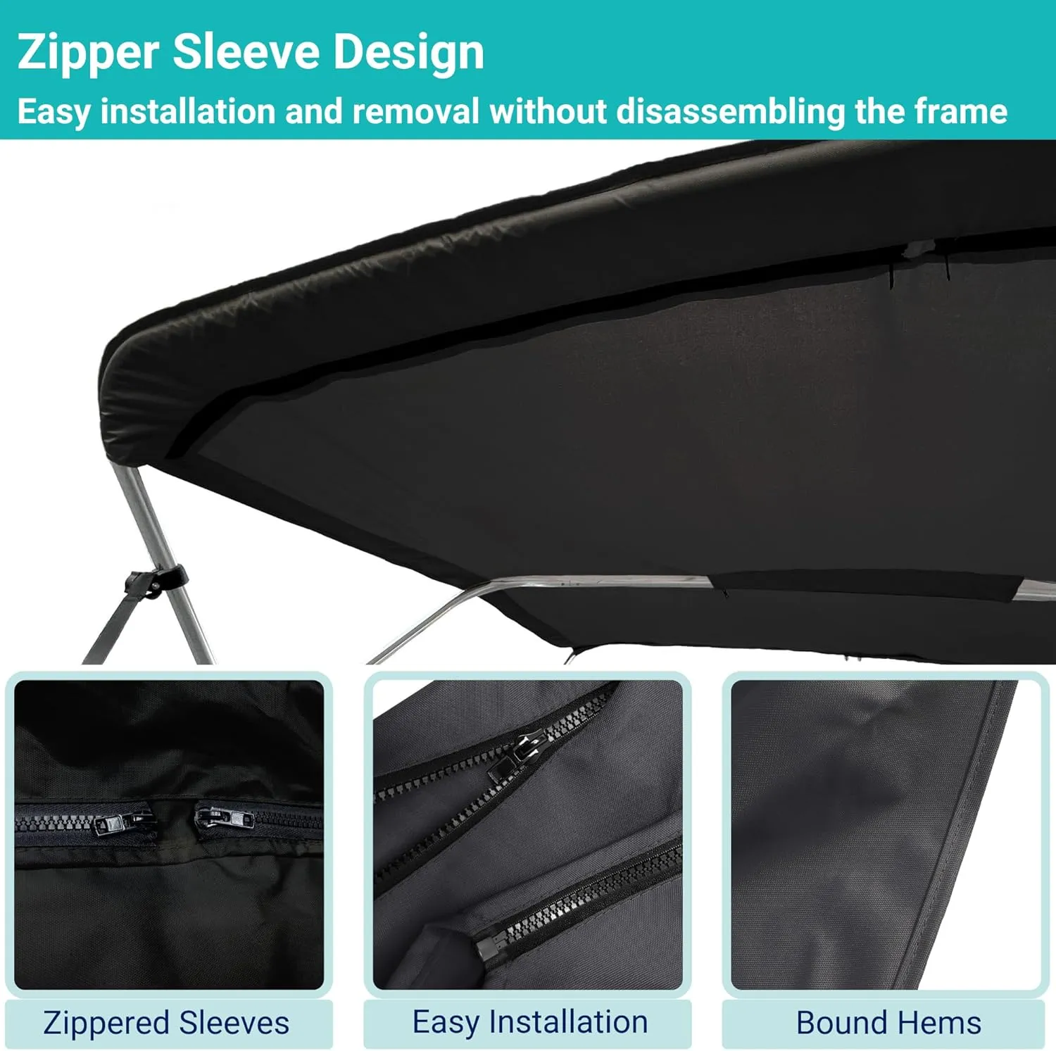 SavvyCraft 4 Bow Bimini Top Replacement Cover 9 Colors Options 8ft and 10ft Long, Durable Marine Grade Canvas Sun Shade Boat Canopy, Easy Install Zipper Sleeves, Replacement Canvas Only No Fram
