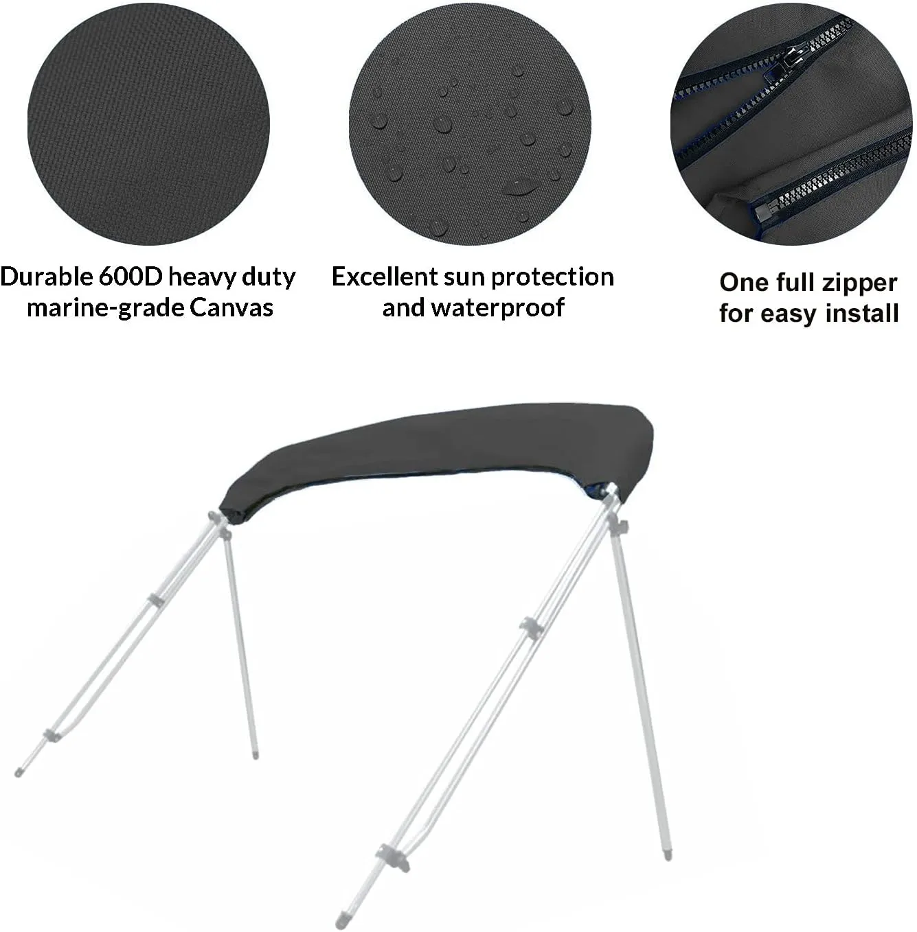 SavvyCraft 4 Bow Bimini Top Replacement Cover 9 Colors Options 8ft and 10ft Long, Durable Marine Grade Canvas Sun Shade Boat Canopy, Easy Install Zipper Sleeves, Replacement Canvas Only No Fram