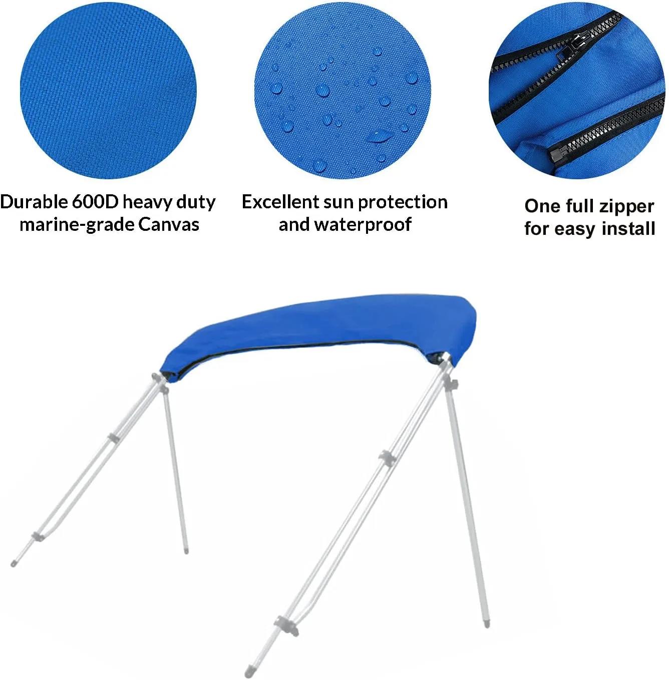 SavvyCraft 4 Bow Bimini Top Replacement Cover 9 Colors Options 8ft and 10ft Long, Durable Marine Grade Canvas Sun Shade Boat Canopy, Easy Install Zipper Sleeves, Replacement Canvas Only No Fram