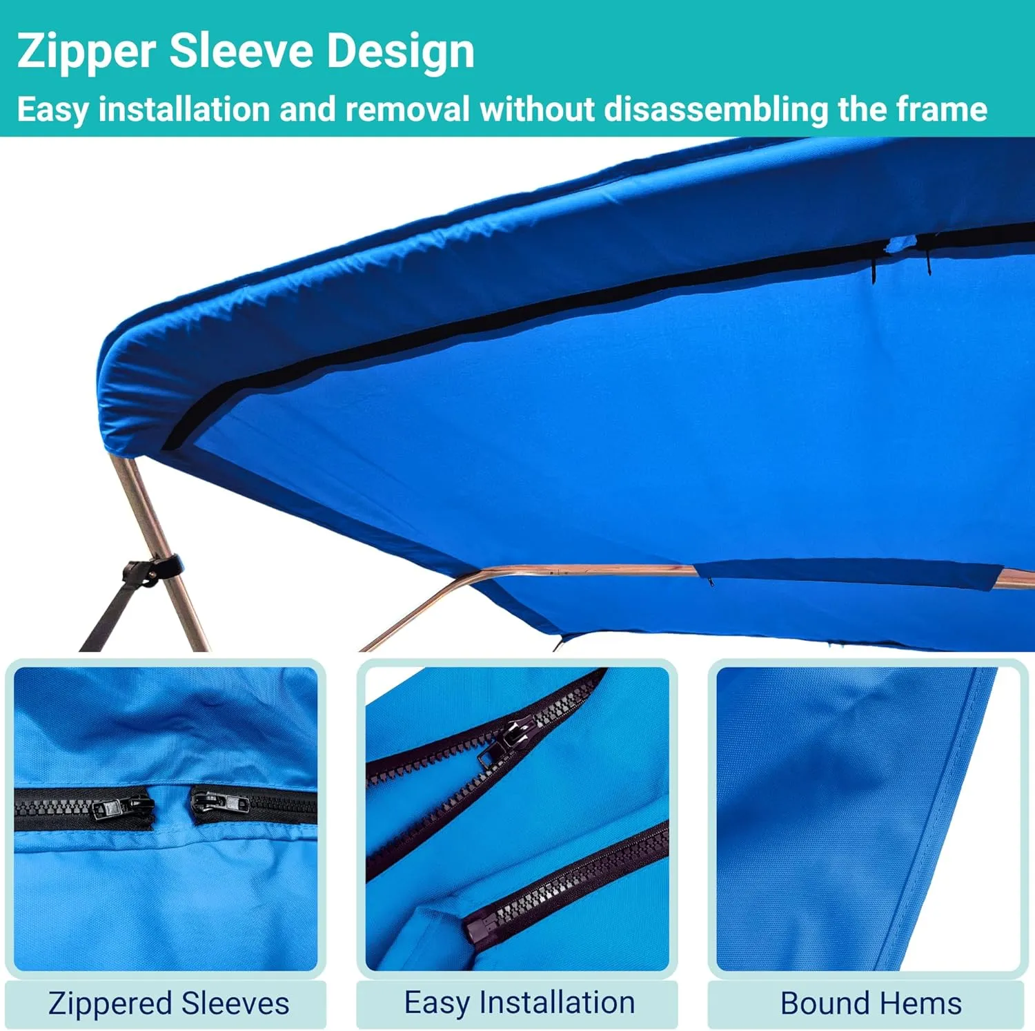 SavvyCraft 4 Bow Bimini Top Replacement Cover 9 Colors Options 8ft and 10ft Long, Durable Marine Grade Canvas Sun Shade Boat Canopy, Easy Install Zipper Sleeves, Replacement Canvas Only No Fram