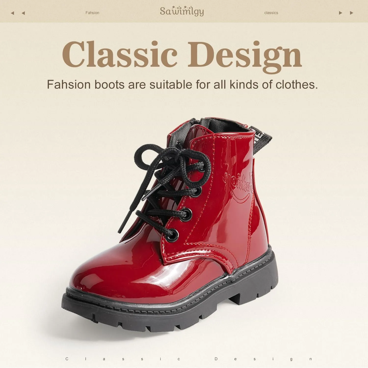 Sawimlgy Toddler Boys Girls Classic Hiking Boots PU Leather Outdoor Four Seasons Ankle Sneaker High Top Durable Rubber Sole Casual Shoes
