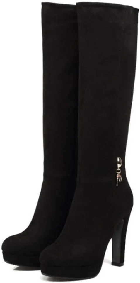 Scaoruki Women Elegant Mid Top Boots Block Heels High Boots Platform