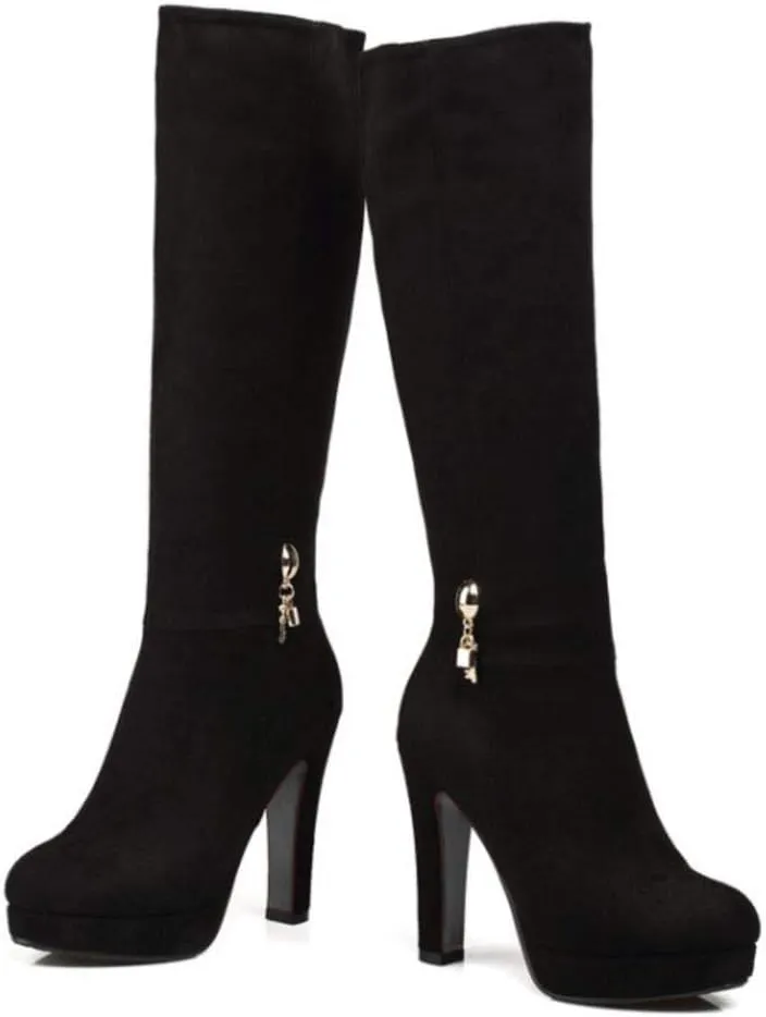 Scaoruki Women Elegant Mid Top Boots Block Heels High Boots Platform