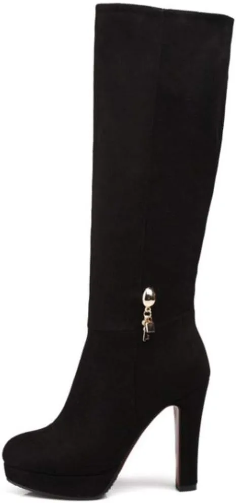 Scaoruki Women Elegant Mid Top Boots Block Heels High Boots Platform