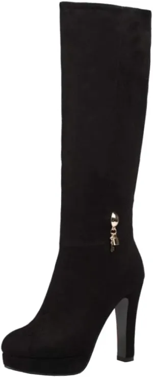 Scaoruki Women Elegant Mid Top Boots Block Heels High Boots Platform