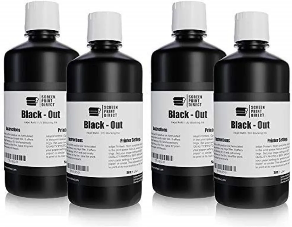 Screen Print Direct UV Blocking Ink Refill (1 LTR) - Universal Inkjet Refill for Film Positives, High Opacity Black Ink for Waterproof Inkjet Film