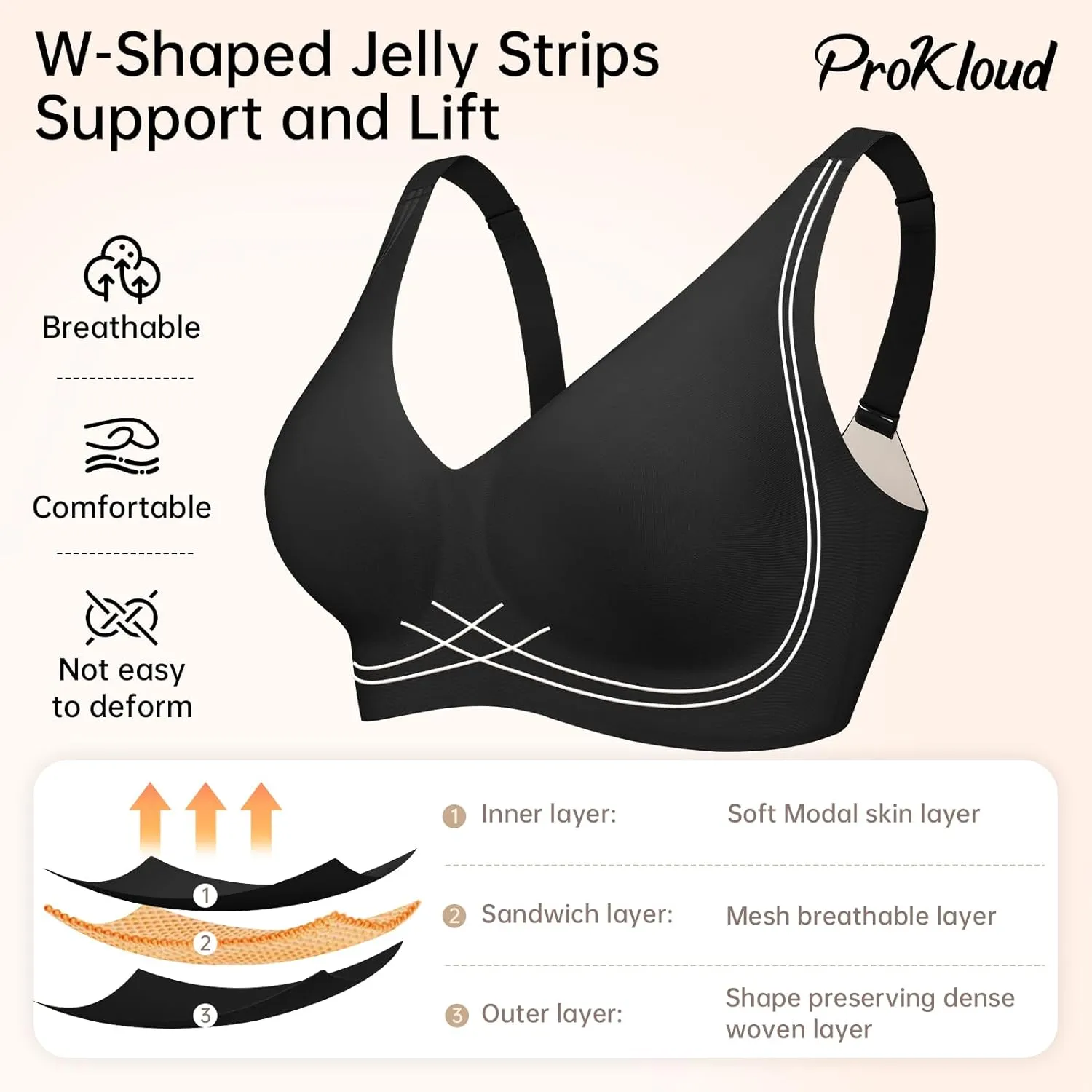 Seamless Wireless Bras for Women Full Coverage Push Up Bra Comfortable No Underwire Bralettes Deep V with Support and Lift