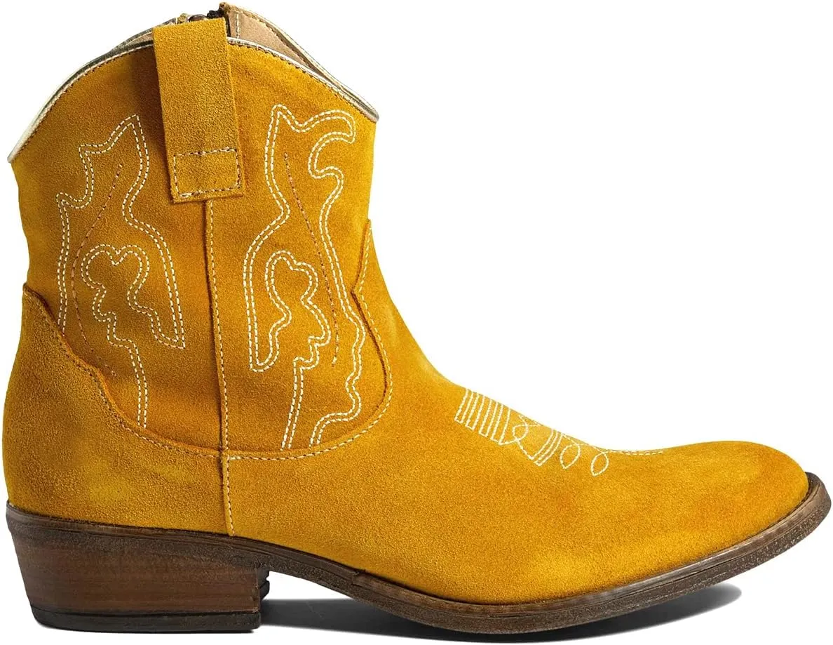 SHODENSE Cowboy Boots Women Embroidered Ankle Booties Low Chunky Stacked Heel Pointed Toe Mid Calf Western Boots Zipper Suede Cowgirl Boot Wide Calf Snip Toe Vintage Fall Boot Exotic Comfort 4-11 M US
