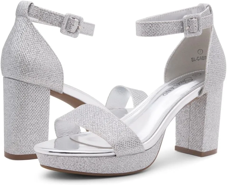Shoe Land SL-Cabrini Women's Platform Heels, Open Toe Chunky Block Heeled Sandals with Ankle Strap – Dressy High Heel Sandals for Prom, Wedding, and Party