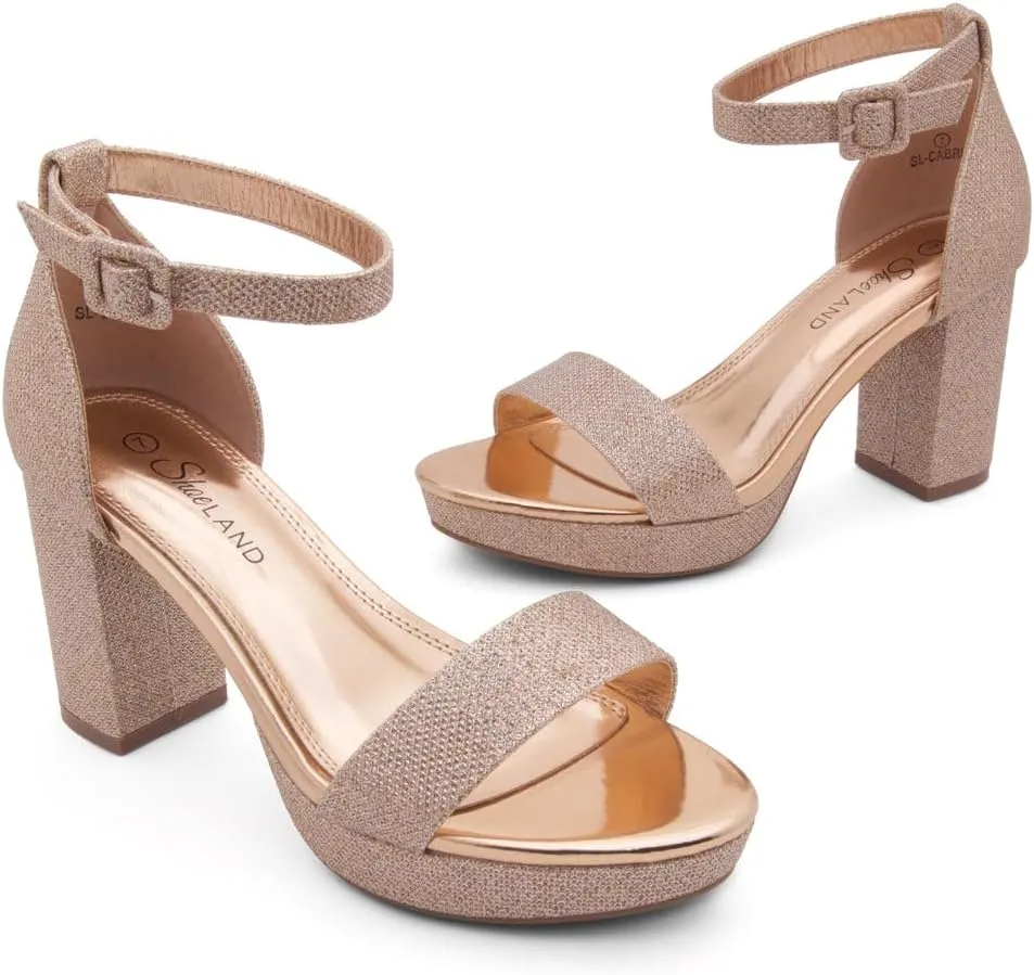 Shoe Land SL-Cabrini Women's Platform Heels, Open Toe Chunky Block Heeled Sandals with Ankle Strap – Dressy High Heel Sandals for Prom, Wedding, and Party