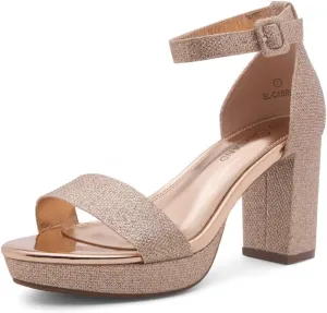 Shoe Land SL-Cabrini Women's Platform Heels, Open Toe Chunky Block Heeled Sandals with Ankle Strap – Dressy High Heel Sandals for Prom, Wedding, and Party