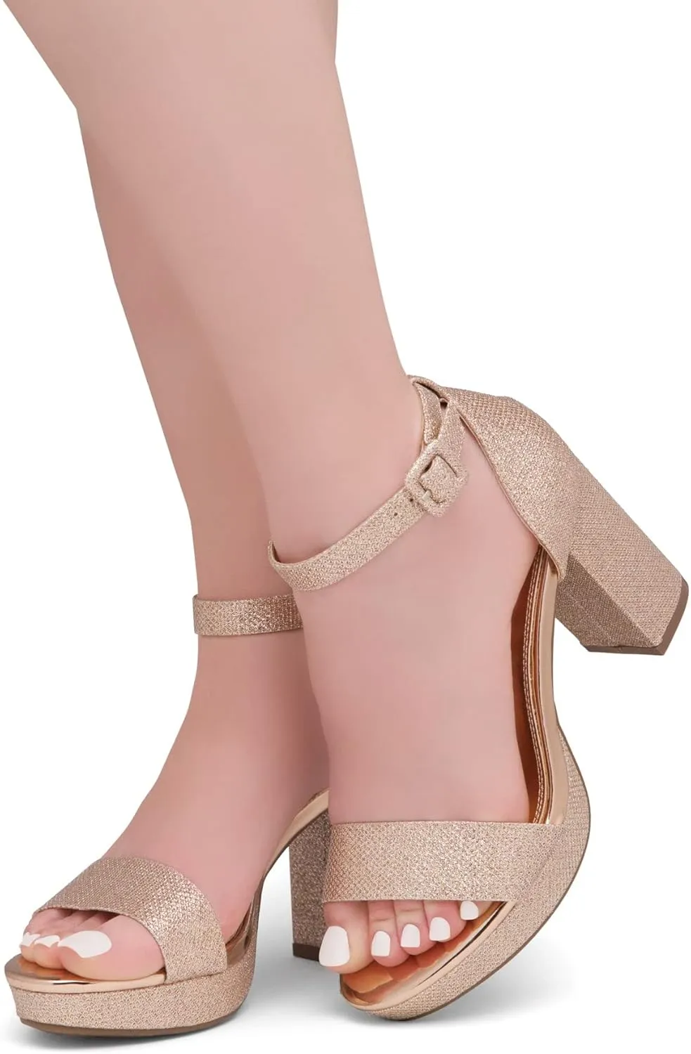 Shoe Land SL-Cabrini Women's Platform Heels, Open Toe Chunky Block Heeled Sandals with Ankle Strap – Dressy High Heel Sandals for Prom, Wedding, and Party