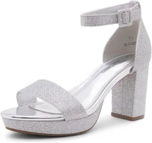 Shoe Land SL-Cabrini Women's Platform Heels, Open Toe Chunky Block Heeled Sandals with Ankle Strap – Dressy High Heel Sandals for Prom, Wedding, and Party