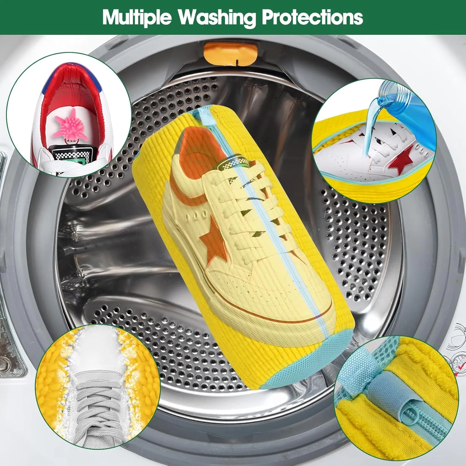 Shoe Washing Machine Bag, Sneaker Cleaner Kit with 10 Washer Balls for Gym Sneakers and Flats, Shoe Laundry Bag with Zipper Protection Design,Large Size for Women's, Men's, and Kid's Shoes