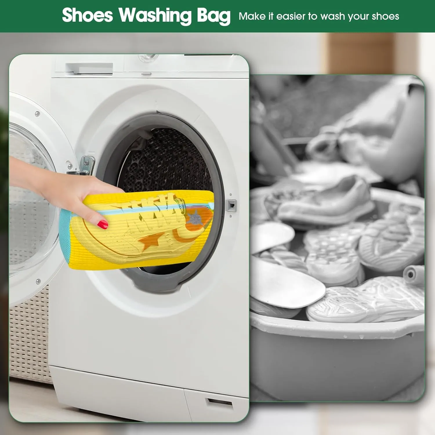 Shoe Washing Machine Bag, Sneaker Cleaner Kit with 10 Washer Balls for Gym Sneakers and Flats, Shoe Laundry Bag with Zipper Protection Design,Large Size for Women's, Men's, and Kid's Shoes