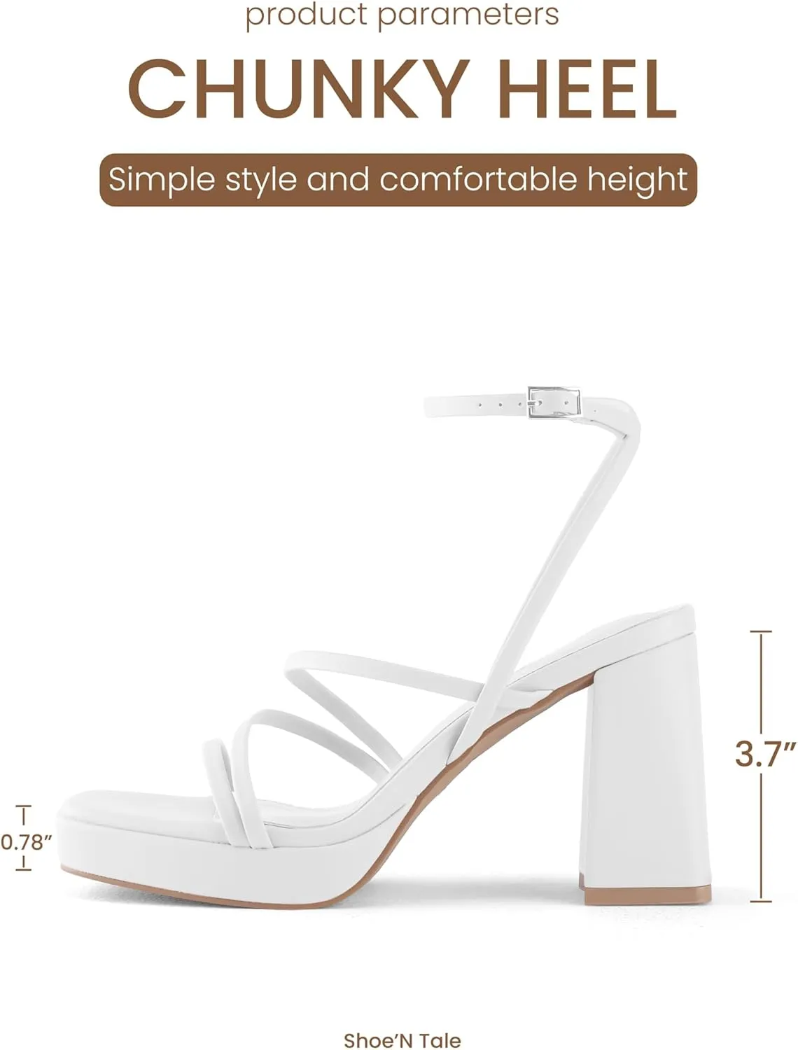 Shoe'N Tale Platform Heels for Women Strappy Block Chunky Heels Square Toe Ankle Buckle Sandals