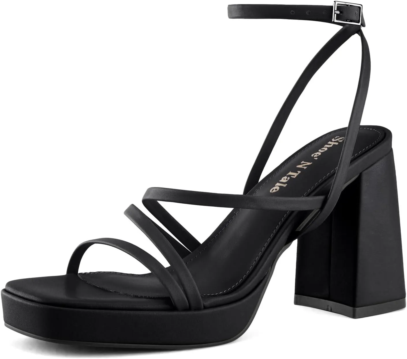 Shoe'N Tale Platform Heels for Women Strappy Block Chunky Heels Square Toe Ankle Buckle Sandals