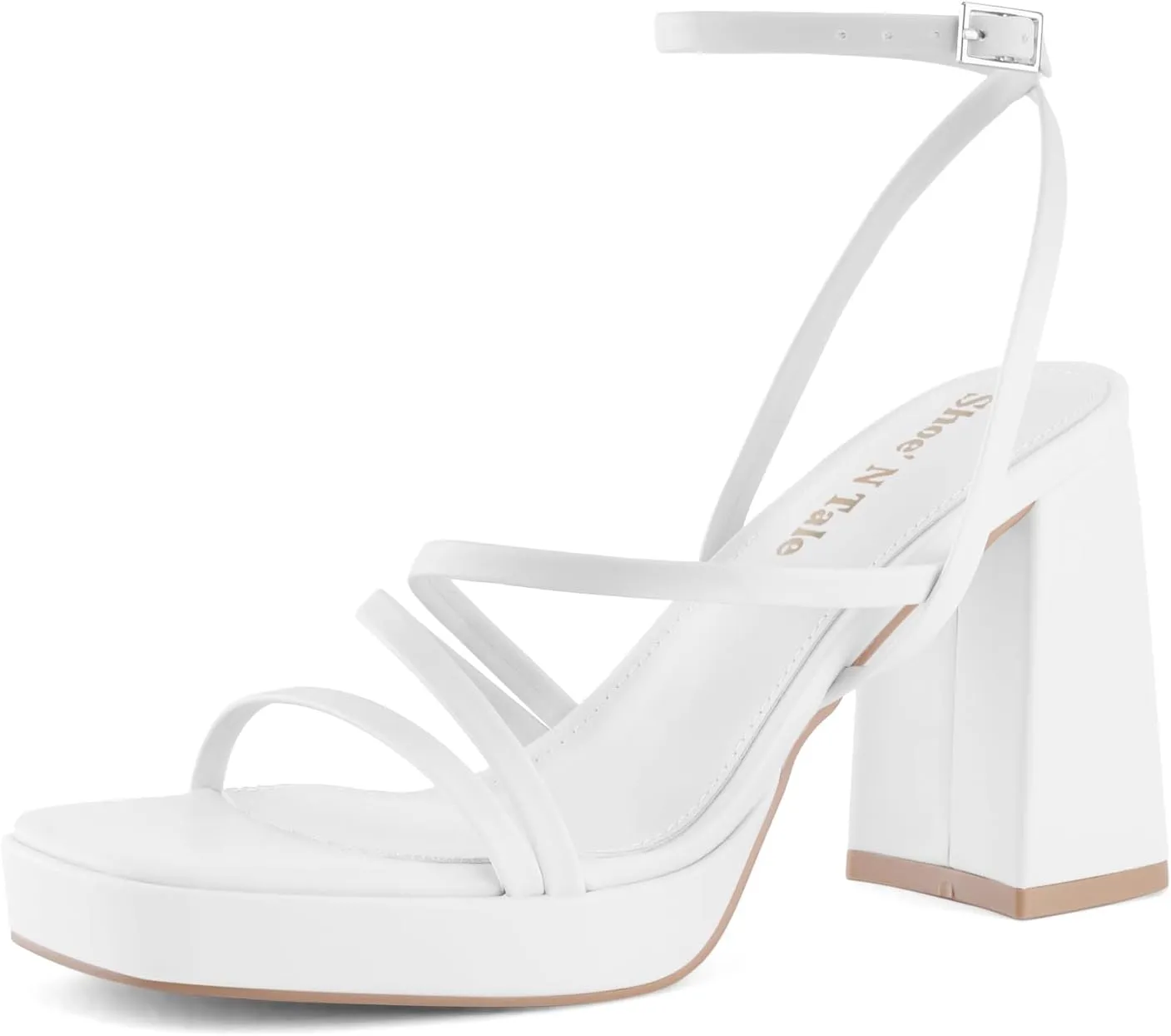 Shoe'N Tale Platform Heels for Women Strappy Block Chunky Heels Square Toe Ankle Buckle Sandals
