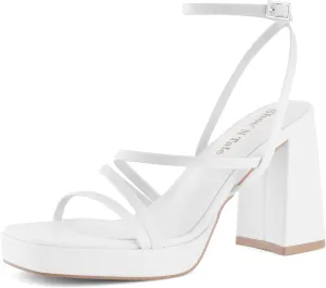 Shoe'N Tale Platform Heels for Women Strappy Block Chunky Heels Square Toe Ankle Buckle Sandals