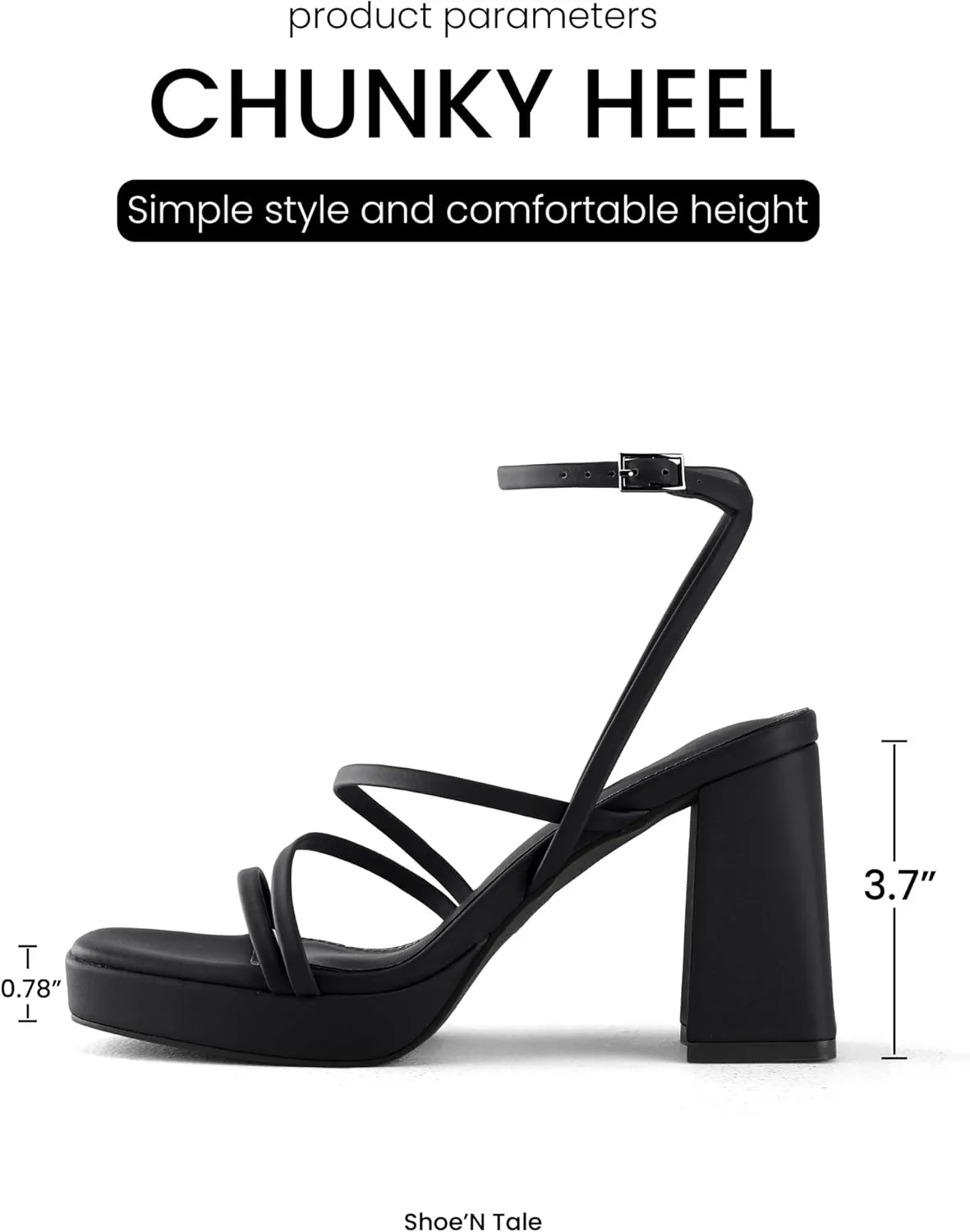 Shoe'N Tale Platform Heels for Women Strappy Block Chunky Heels Square Toe Ankle Buckle Sandals