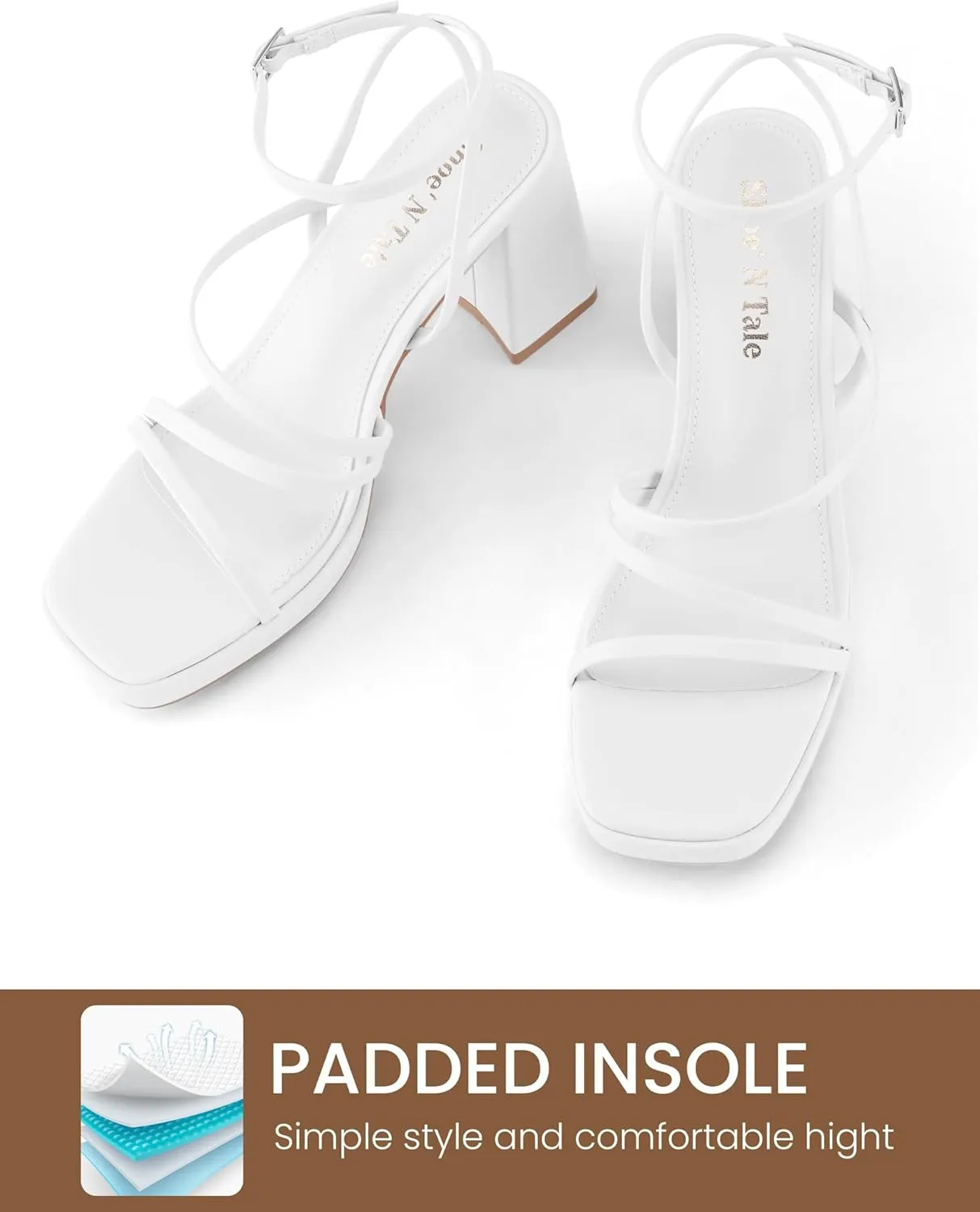 Shoe'N Tale Platform Heels for Women Strappy Block Chunky Heels Square Toe Ankle Buckle Sandals
