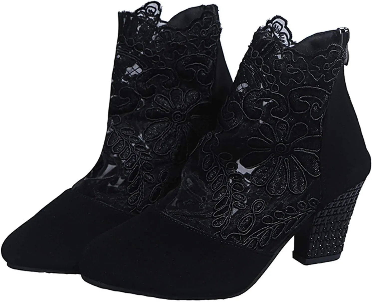 Shoes for Women Sandals, Womens Sandals Sexy Hollow Floral Lace Chunky High Heels Peep Toe Platform Boots