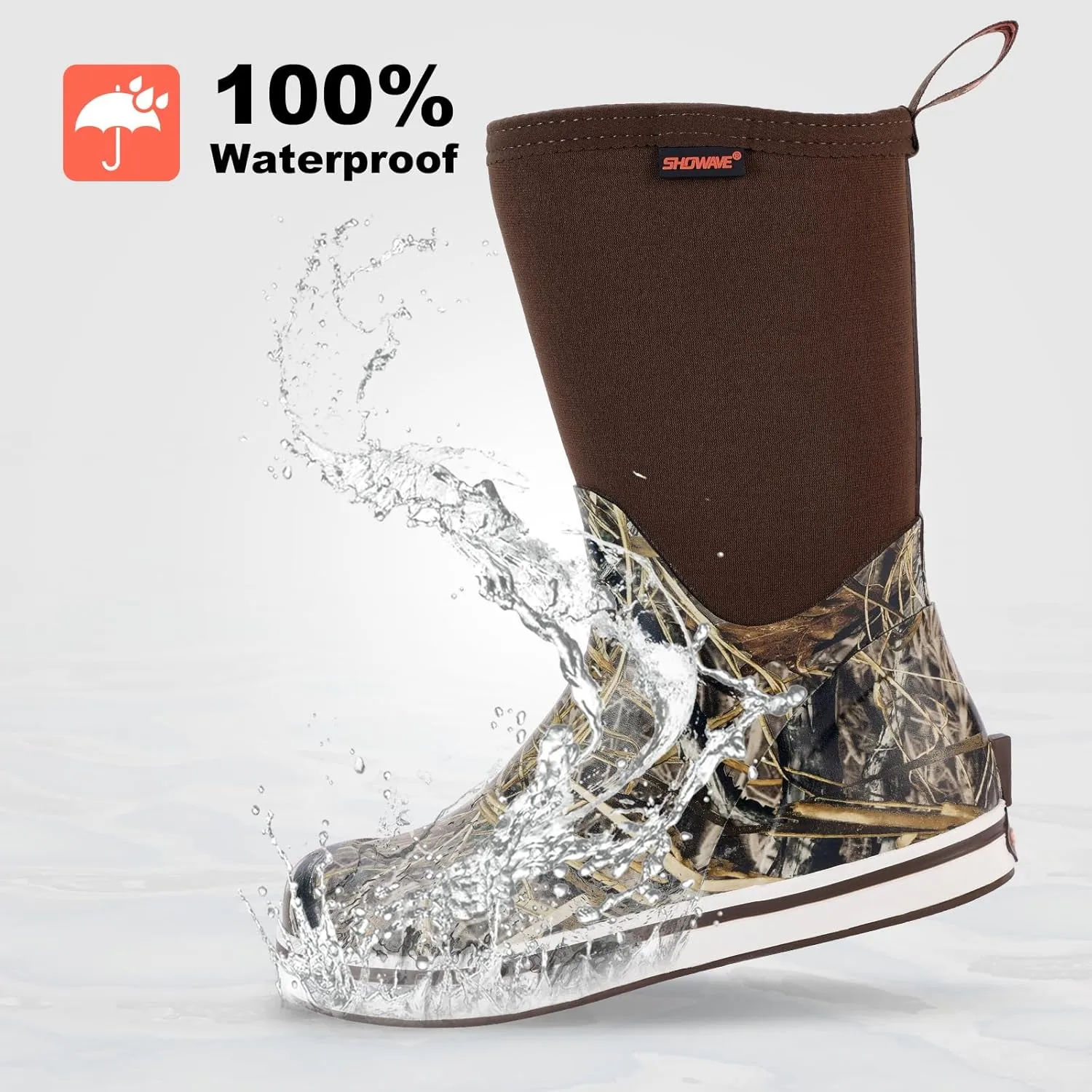 Showave Kid's Mid Calf Deck Boots Boys Girls Waterproof Insulated Rubber Rain Boots Durable Mud Boots for Cold Day