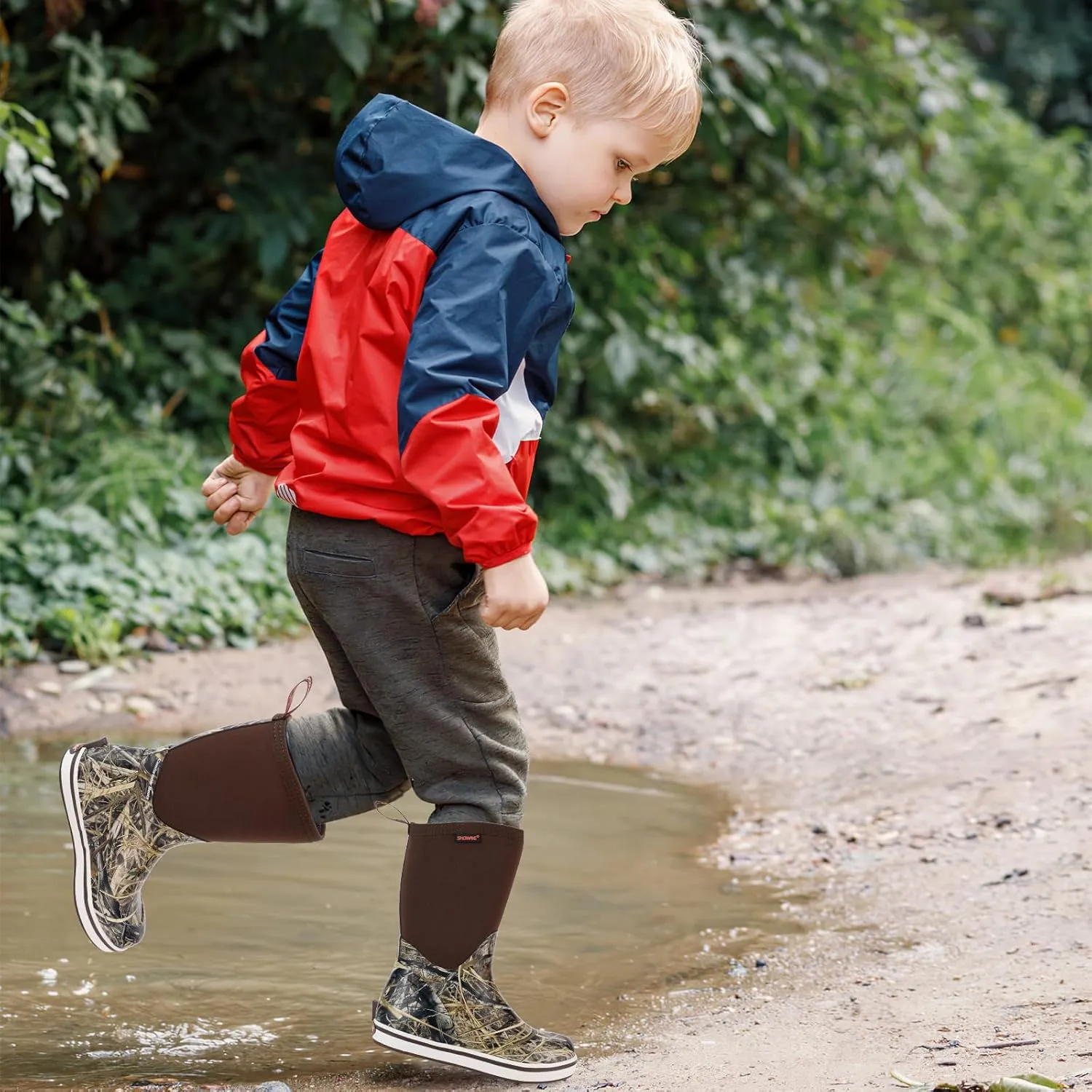 Showave Kid's Mid Calf Deck Boots Boys Girls Waterproof Insulated Rubber Rain Boots Durable Mud Boots for Cold Day