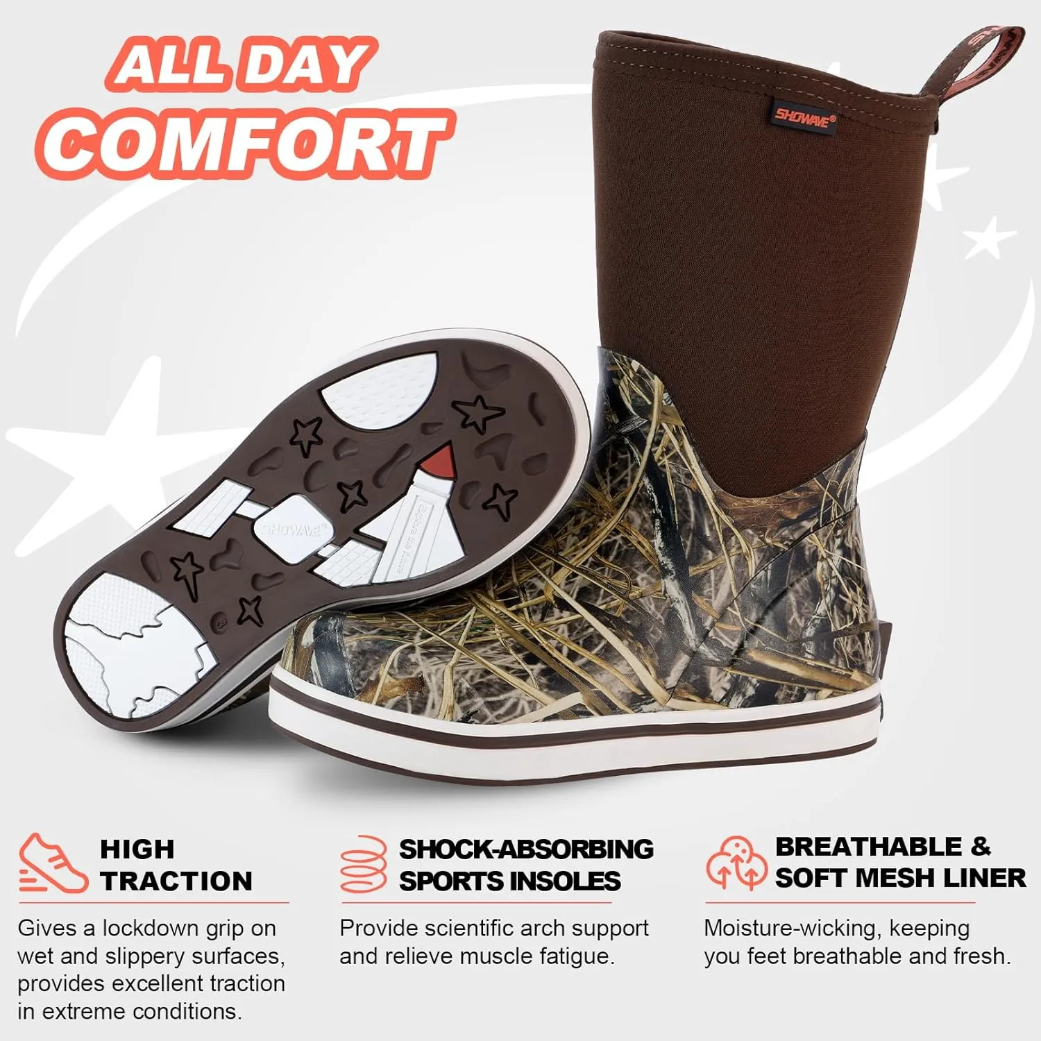 Showave Kid's Mid Calf Deck Boots Boys Girls Waterproof Insulated Rubber Rain Boots Durable Mud Boots for Cold Day