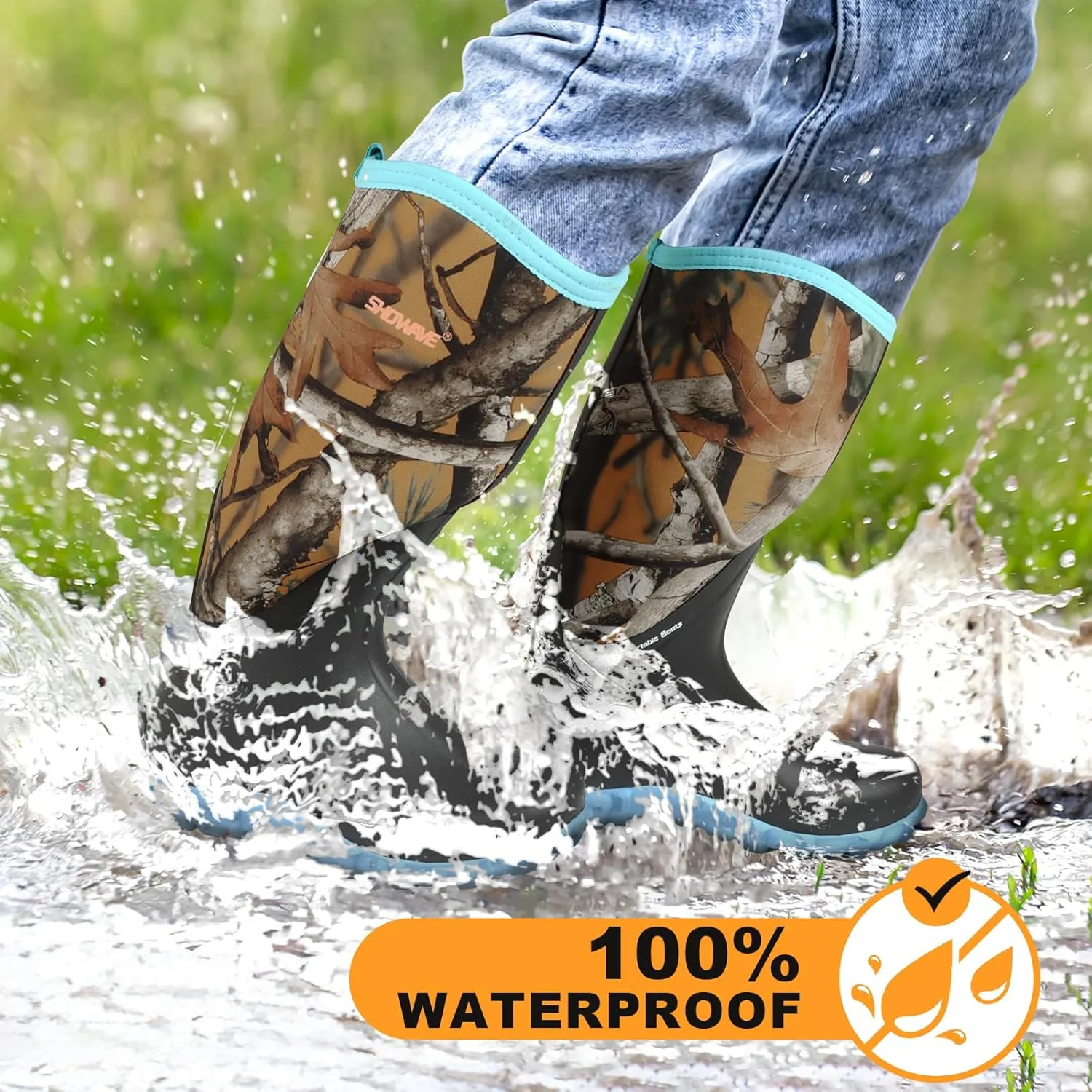 Showave Rain Boots for Women Waterproof Insulated Rubber Neoprene Boot Durable Mud Boots for Farming Raining Gardening Chore Work