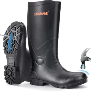 Showave Steel Toe Boots for Men Rubber Work Boot Waterproof Durable Concrete Booties for Hunting Manufacturing Construction