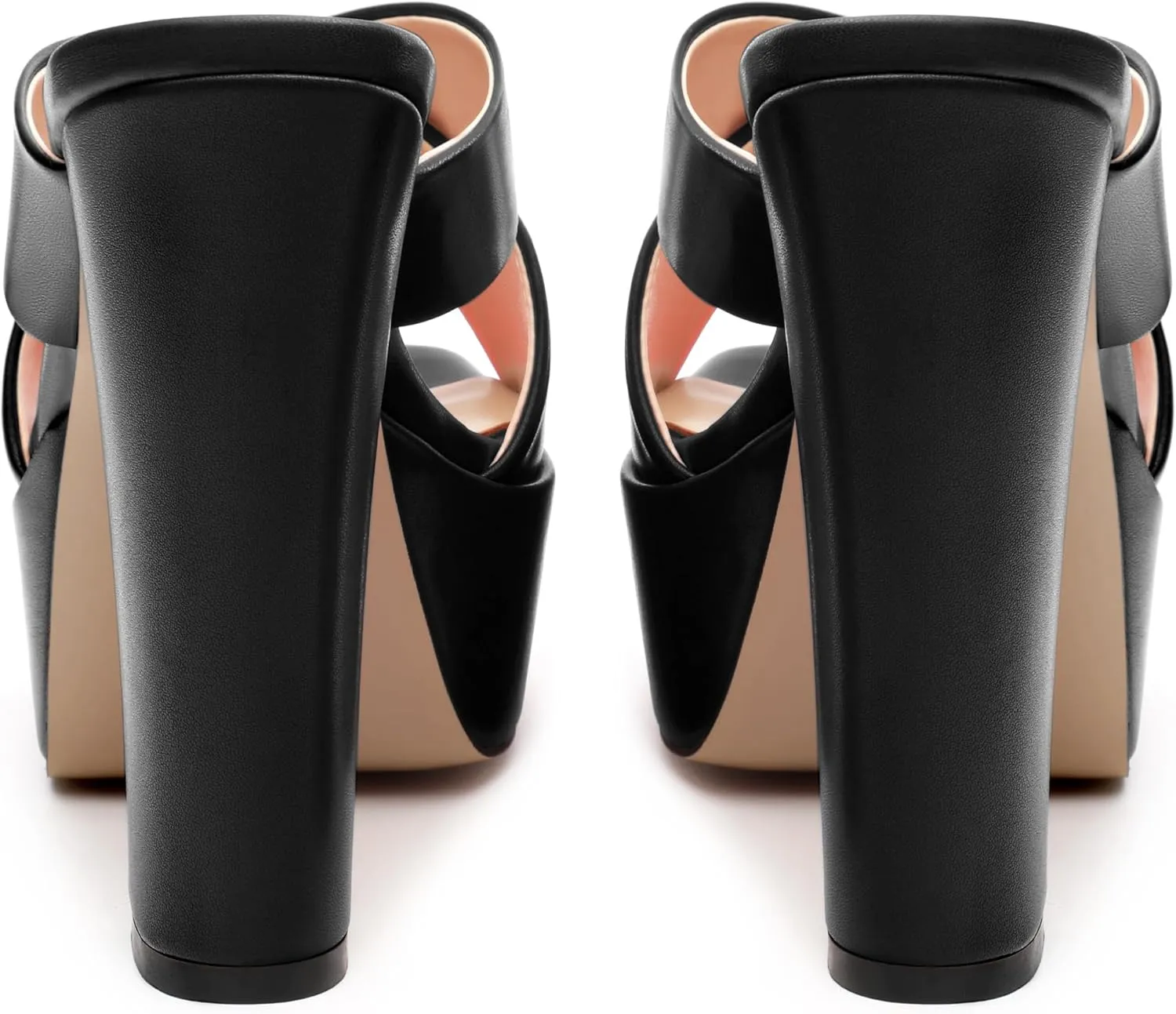 SHOWFOREST Heels for Women Platform Block High Heel Square Open Toe Matte 5 Inch Sandals Slip on Fashion Party Wedding Dating Dress Shoes