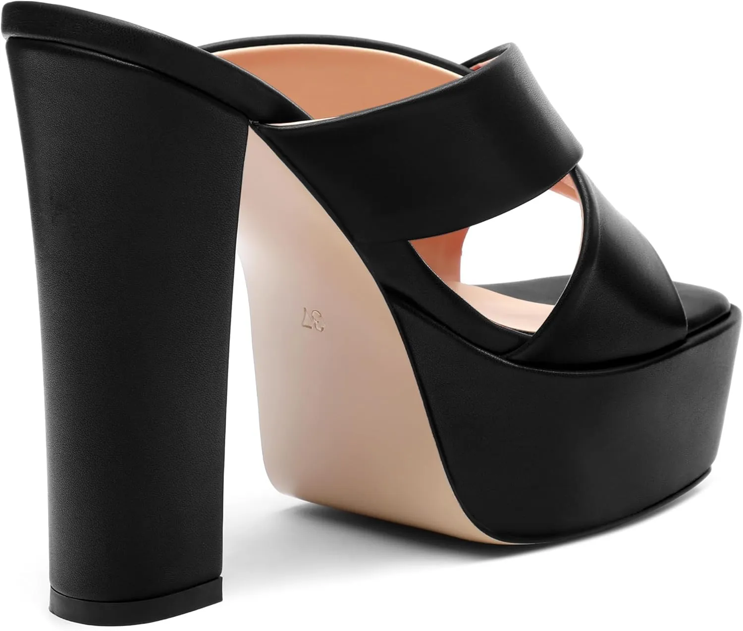 SHOWFOREST Heels for Women Platform Block High Heel Square Open Toe Matte 5 Inch Sandals Slip on Fashion Party Wedding Dating Dress Shoes