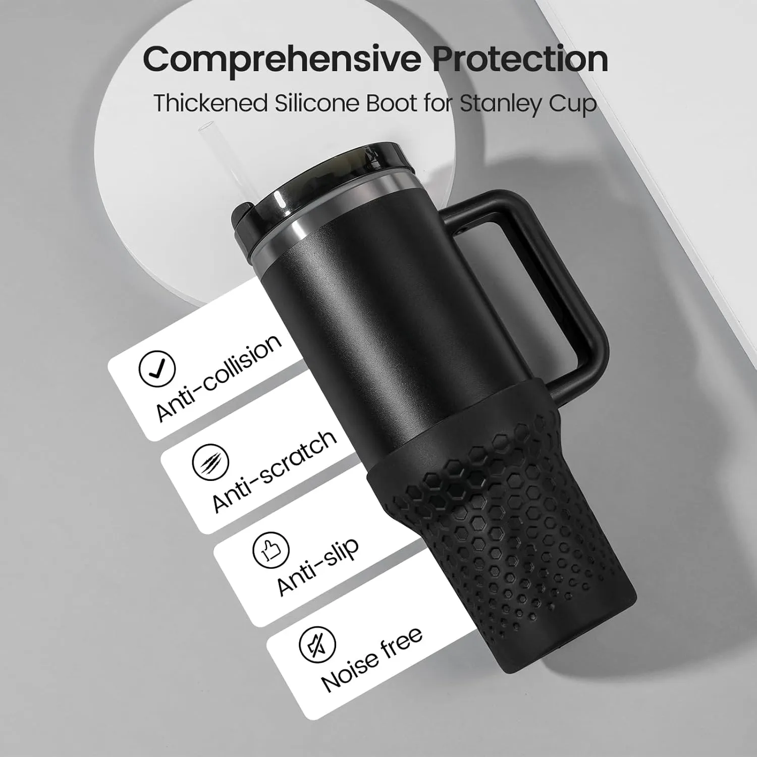 Silicone Boot for Stanley Cup Bottom Protector Sleeve Accessories for 40oz Tumbler (Black)