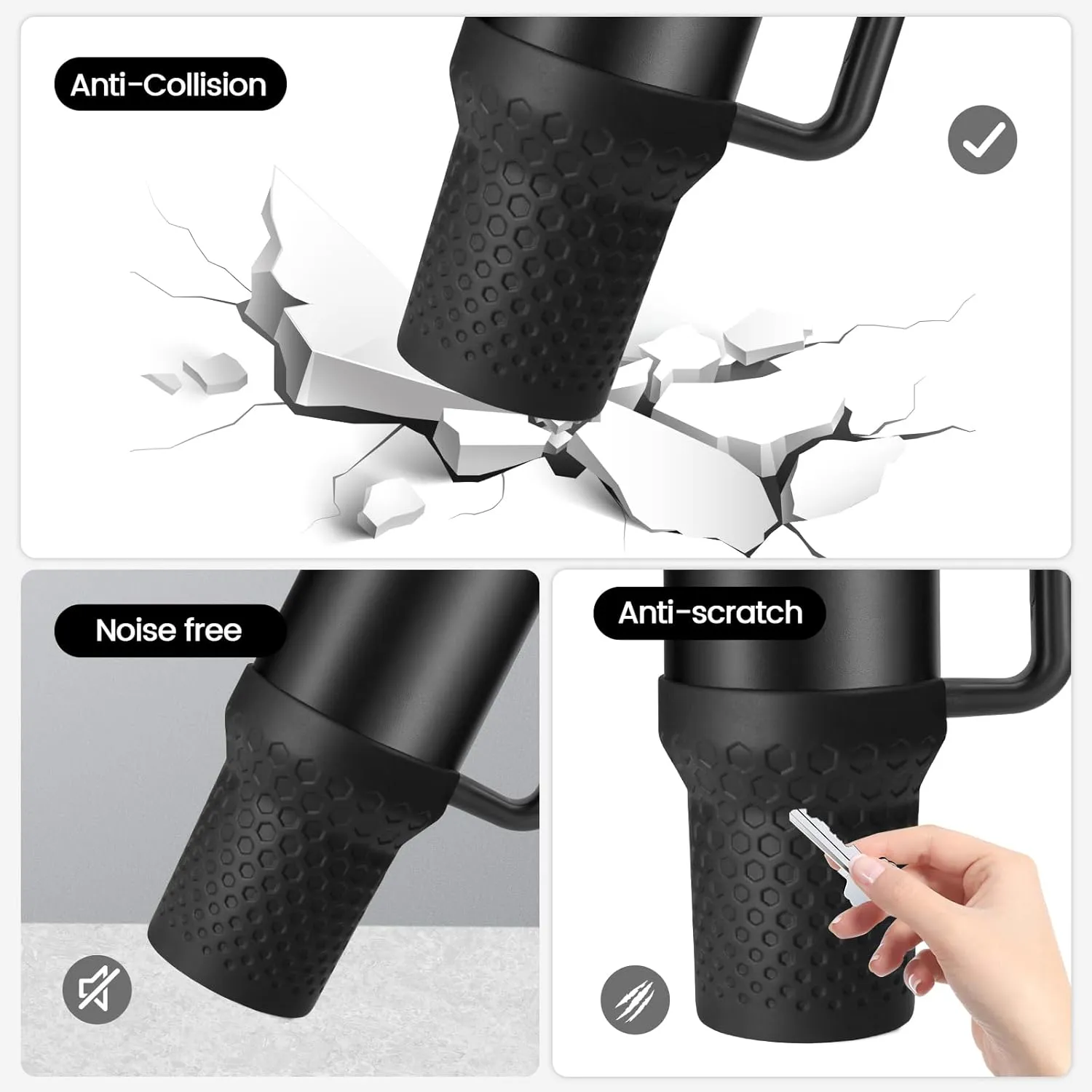 Silicone Boot for Stanley Cup Bottom Protector Sleeve Accessories for 40oz Tumbler (Black)