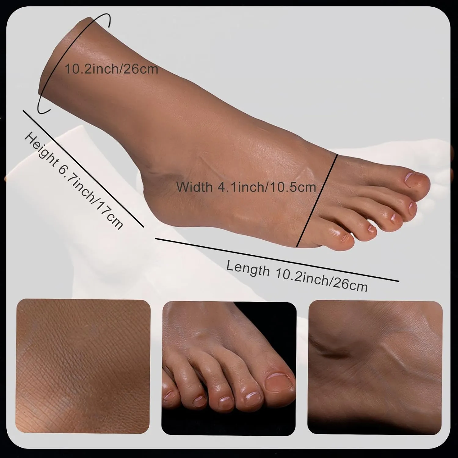 Silicone Foot with Bone, Wheat Skin Female Silicone Mannequin Feet Lifesize Realistic Fake Foot Model for Display Jewelry, Sandal, Sock ,1Pair,Bone