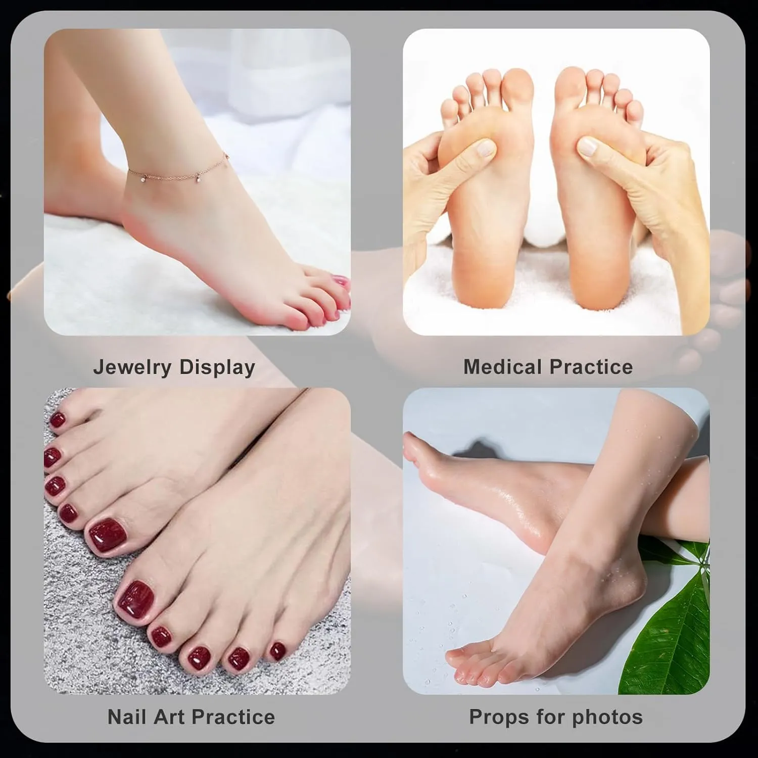 Silicone Foot with Bone, Wheat Skin Female Silicone Mannequin Feet Lifesize Realistic Fake Foot Model for Display Jewelry, Sandal, Sock ,1Pair,Bone