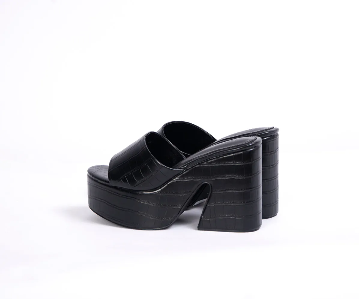 Simi Black Platform Slippers