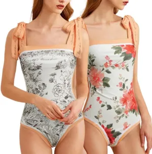 SKAYS Reversible Floral One Piece Swimsuit Women Bathing Suit Vintage Cute with Adjustable Straps Swimwear
