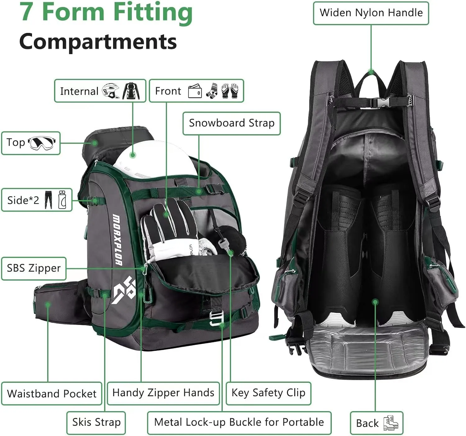 Ski Boot Bag - 65L Padded, Waterproof Ski Travel Backpack for Gear & Accessories