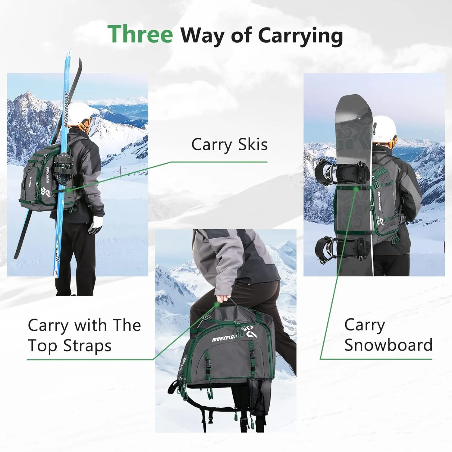 Ski Boot Bag - 65L Padded, Waterproof Ski Travel Backpack for Gear & Accessories